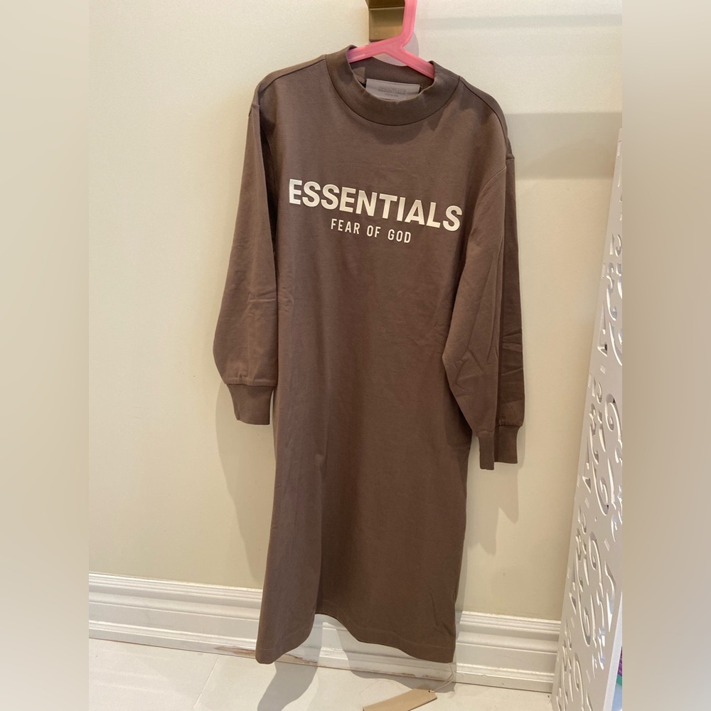 ESSENTIALS FEAR OF GOD BROWN SWEAT DRESS LONG SLEEVE SIZE 8 KID OVERSIZE NEW